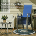 MAMIZO Patio Dining Chairs, Stackable All Weather Teslin Chair, Heavy Duty Outdoor Breathable Chairs Set, w/Armrests, Upgraded Chair FeetW/Strenthened Iron Spacers, 330 LBS (8, Navy Blue) - Image 8