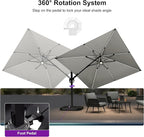PURPLE LEAF 10 Feet Patio Umbrella with Base Outdoor Cantilever Solar Powered LED Swivel Square Umbrella Aluminum Offset Umbrella with 360-degree Rotation for Garden Deck Pool Patio White - Image 9
