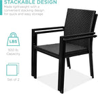 Best Choice Products Set of 2 Stackable Outdoor Wicker Dining Chairs All-Weather Firepit Armchair w/Armrests, Steel Frame for Patio, Deck, Garden, Yard - Black - Image 4