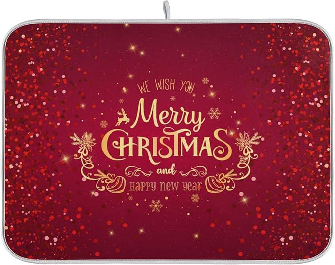 Merry Christmas Drying Mat for Kitchen Counter 16x18 Inch Christmas Dish Mat by Sweetshow