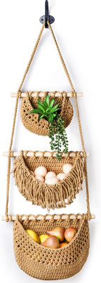 Lawei 3 Tier Hanging Fruit Basket, Wall Hanging Vegetable Fruit Baskets Cotton by ENJOYEVERYMOMENT