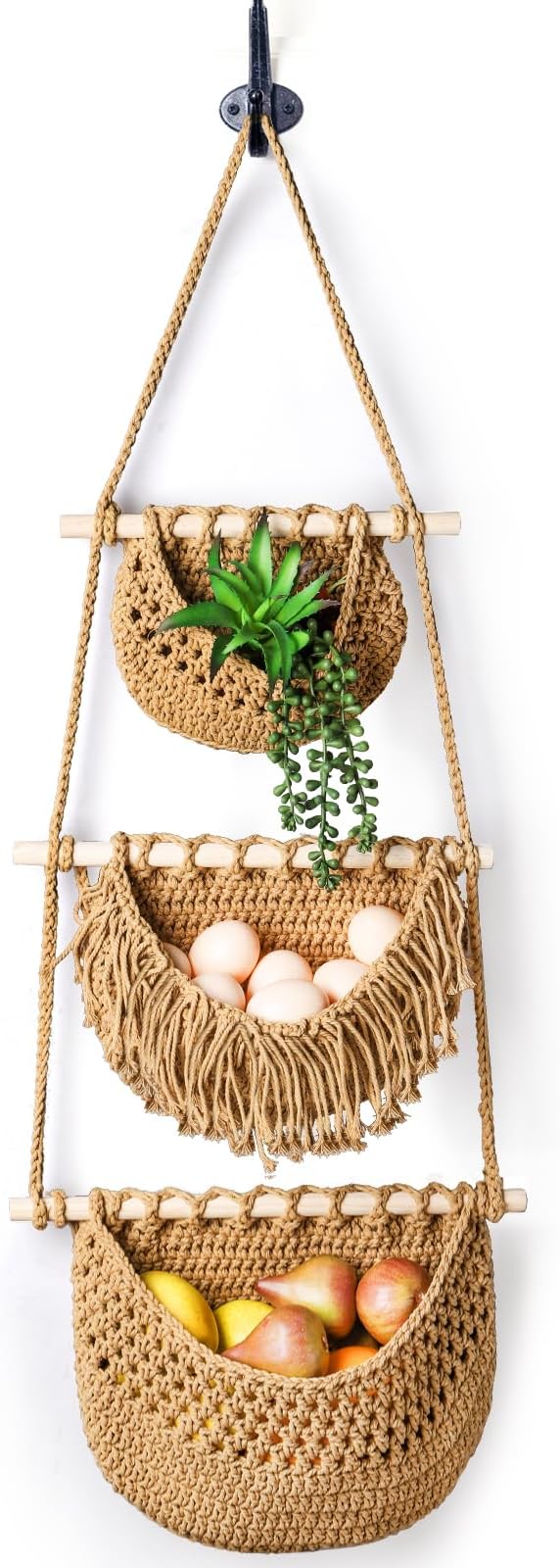 Lawei 3 Tier Hanging Fruit Basket, Wall Hanging Vegetable Fruit Baskets Cotton by ENJOYEVERYMOMENT