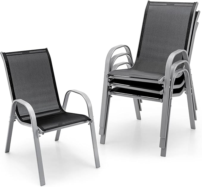 Giantex Set of 4 Patio Chairs, Stackable Outdoor Dining Chairs, 330 LBS Capacity, All Weather Resistant, Heavy Duty Rustproof Metal Armchairs, Lawn Chairs for Front Porch Yard Pool Garden by Giantex