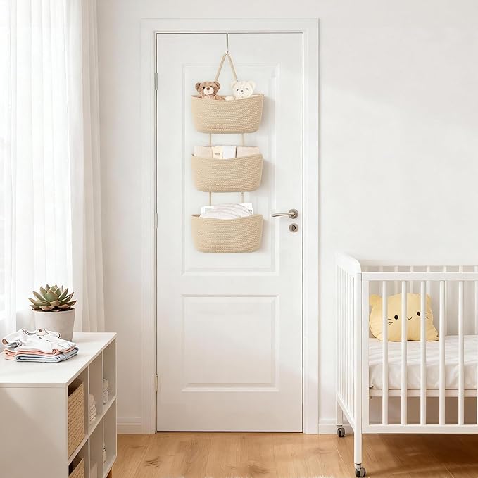 Dahey Over The Door Hanging Basket 3-Tier Woven Boho Wall Mounted Storage - Image 6
