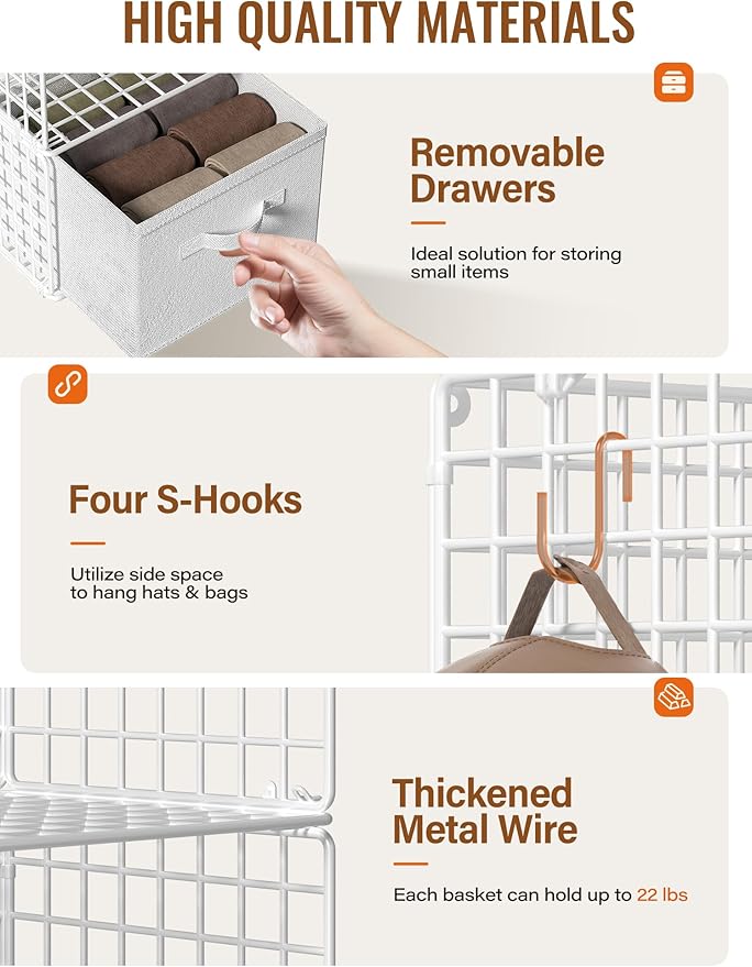 Closet Hanging Organizer with Drawers, 6 Tier Metal Closet Organizers and - Image 3