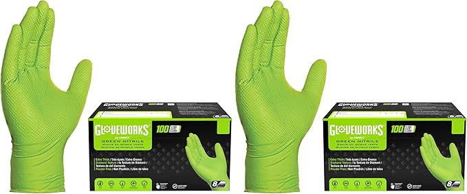 GLOVEWORKS HD Green Gloves, 8 Mil Nitrile Disposable Heavy Duty Raised Diamond by GLOVEWORKS