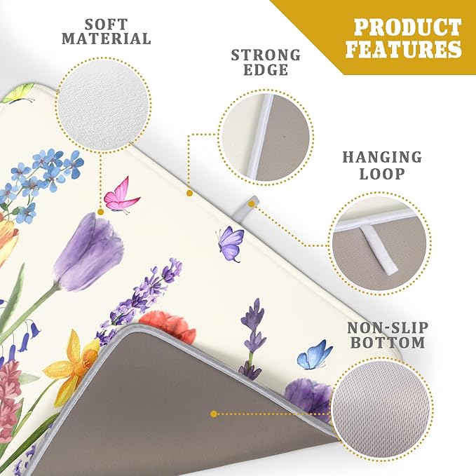Spring Floral Dish Drying Mat for Kitchen Counter 18x24 Inch Spring Flowers - Image 4