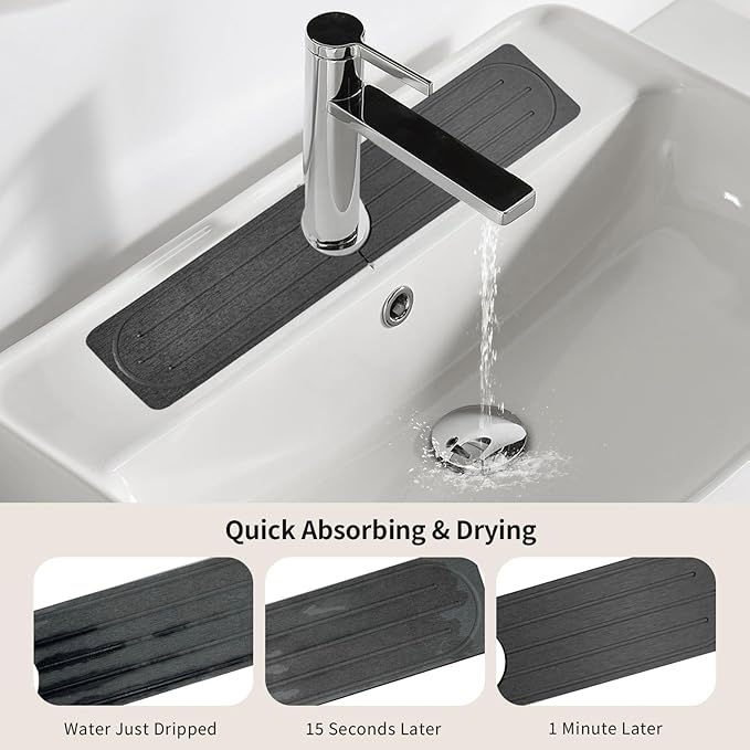Stone Faucet Mat for Kitchen Sink, Diatomite Fast Drying Absorb Moisture Tray - Image 9