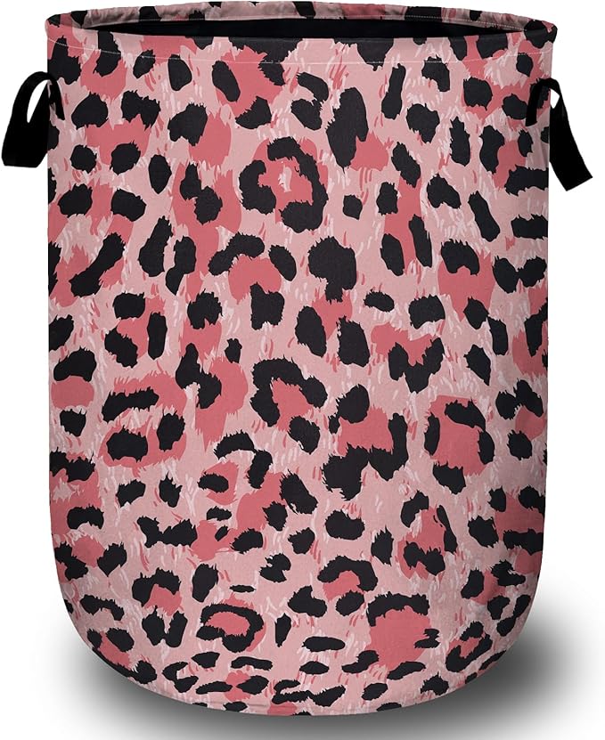 Pink Leopard Laundry Basket, Laundry Hamper Collapsible Oxford Cloth by ANTJOO