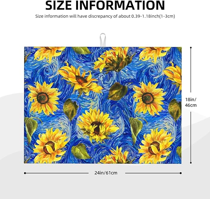 Starry Night Sunflower Blue Dish Drying Mat - Image 3