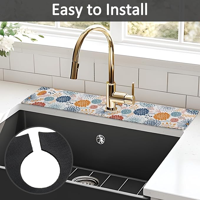 24" X 5.5" Kitchen Sink Splash Guard Faucet Mat Mandala Super Absorbent Fast - Image 5