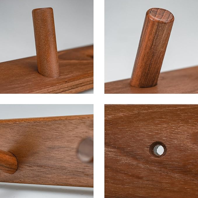 Natural Teak Wall-Mounted Coat Rack-Farmhouse Entryway Hooks - Image 6