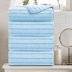4 Piece Blue Cabana Stripe Large Bath Towels 35"x70" Oversized Bath Sheet Super by Oliven