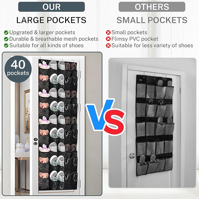 Over the Door Shoe Organizer, 40-Pocket Hanging Shoe Rack - Image 2