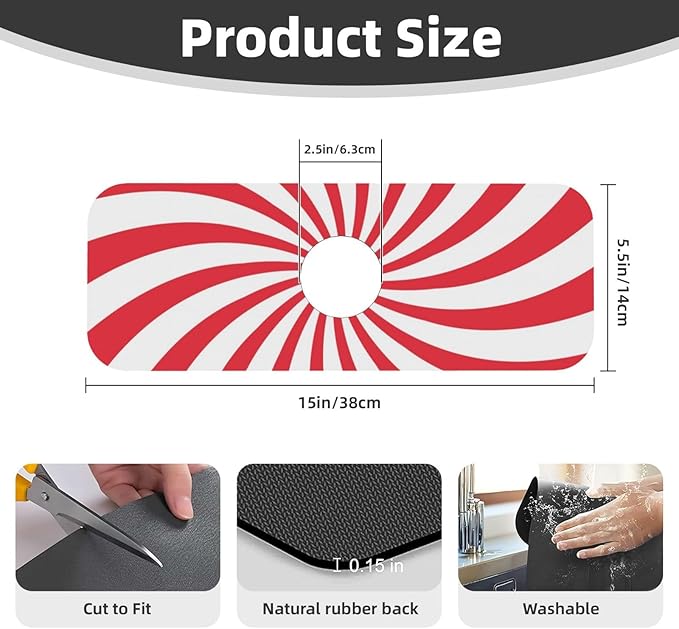 Christmas Red Swirl Peppermint Sugar Candy Kitchen Sink Splash Guard Faucet Mat - Image 2