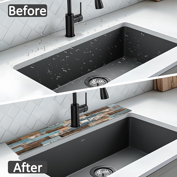 2PCS 24" X 5.5" Kitchen Sink Splash Guard Faucet Mat Wood Grain Super Absorbent - Image 7