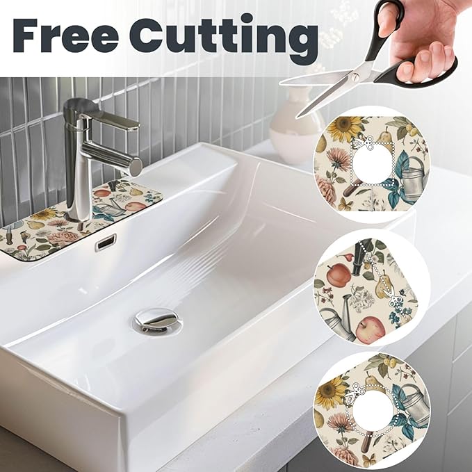 Faucet Draining Mat For Kitchen Sink, Roses Daisies Fruits Garden Diatom Mud - Image 3
