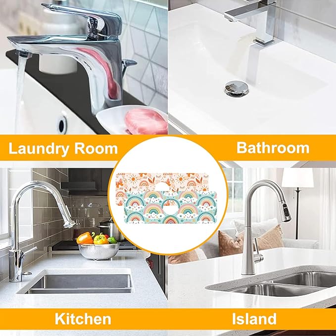 2 Pack Cute Rainbow Sink Splash Guard Faucet Mat Boho Rainbow Butterfly Super - Image 7