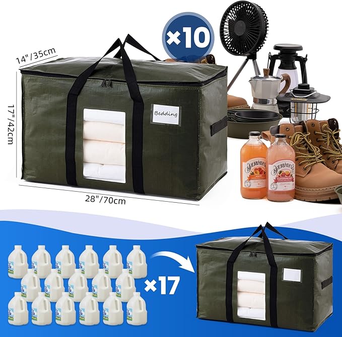 TAILI 10 Pack Green Extra Large Storage Bags, Heavy Duty Totes - Image 6