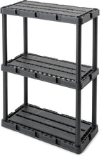 Gracious Living 3 Shelf Knect-A-Shelf Solid Light Duty Storage Unit 12 x 24 x 33" Organizer for Home, Garage, Basement & Laundry, Black by GraciousLiving