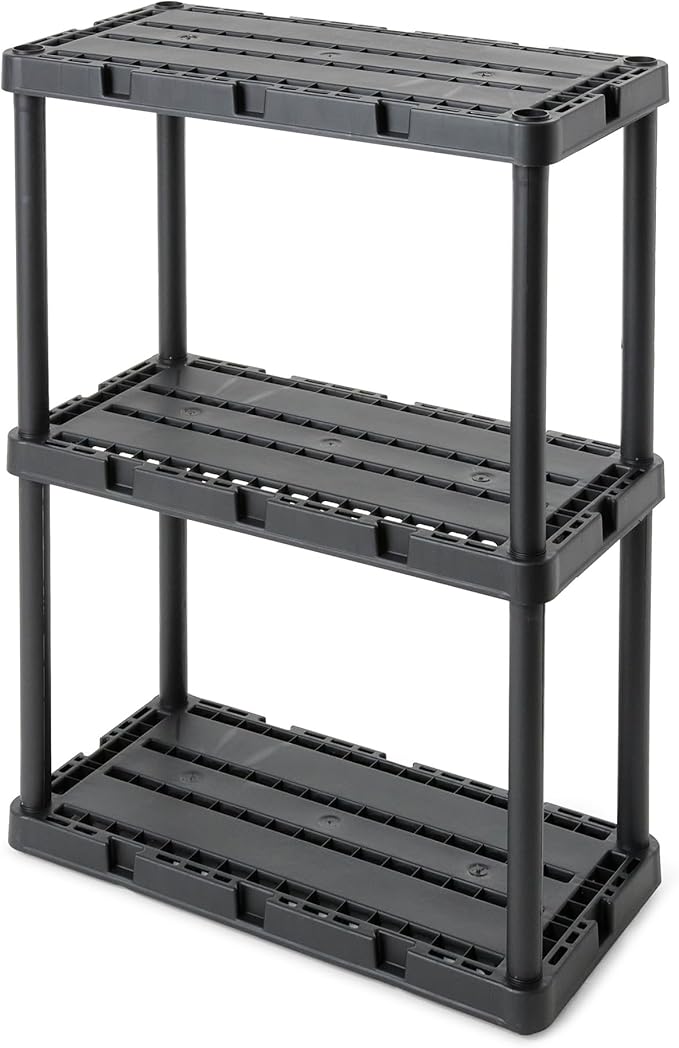 Gracious Living 3 Shelf Knect-A-Shelf Solid Light Duty Storage Unit 12 x 24 x 33" Organizer for Home, Garage, Basement & Laundry, Black by GraciousLiving