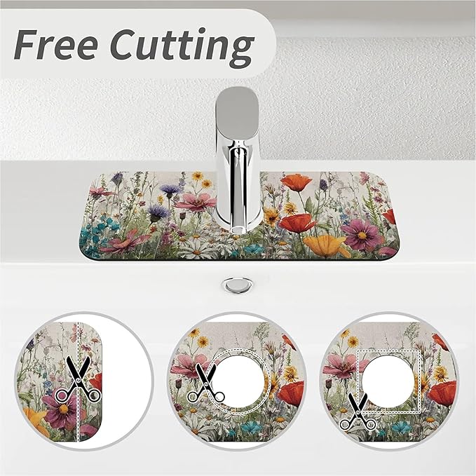 Kitchen Sink Splash Guard，wildflowers-in the meadow Faucet Mat Sink - Image 5
