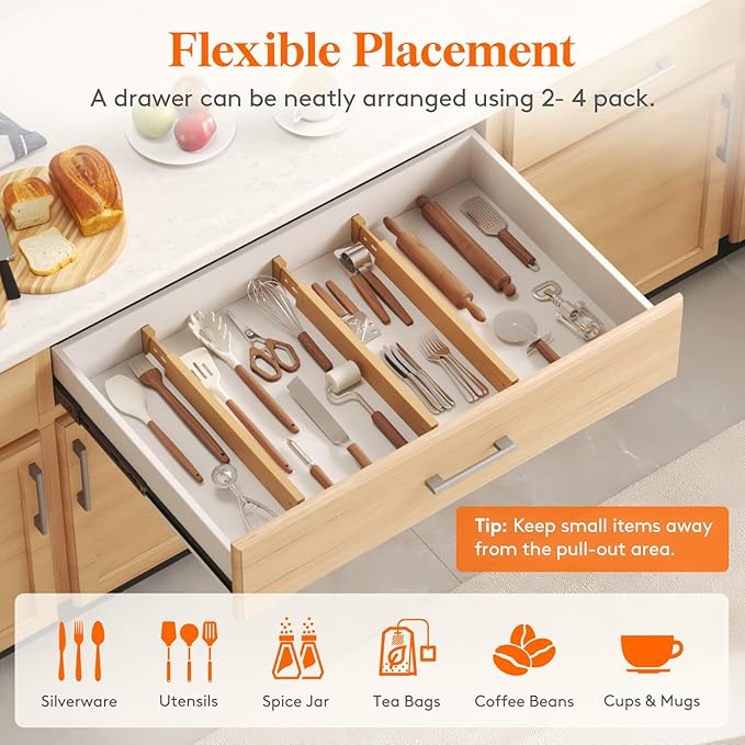 Lifewit 2.4" High 6 Pack Bamboo Drawer Dividers 45-55cm/17.5-22" Adjustable - Image 5