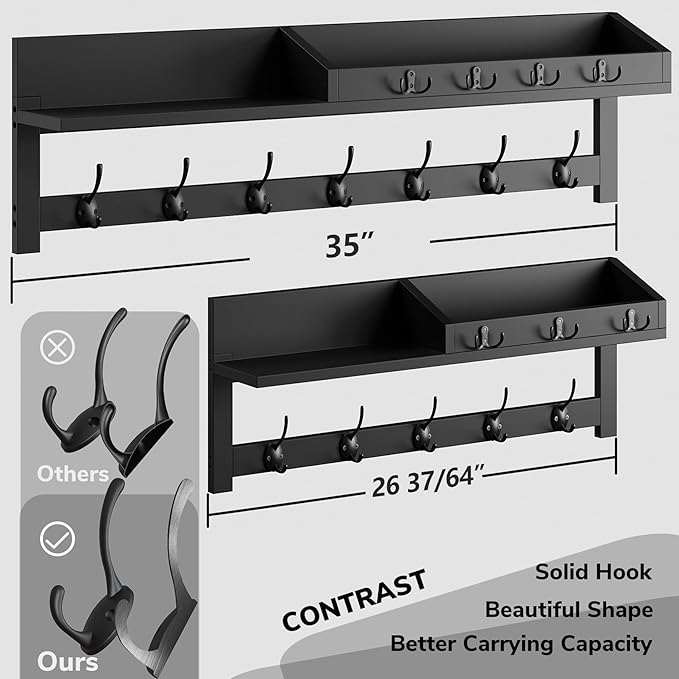 AMBIRD 35 inch Wall Hooks with Shelf, Coat Rack Wall Mount, Large Coat Hanger - Image 6
