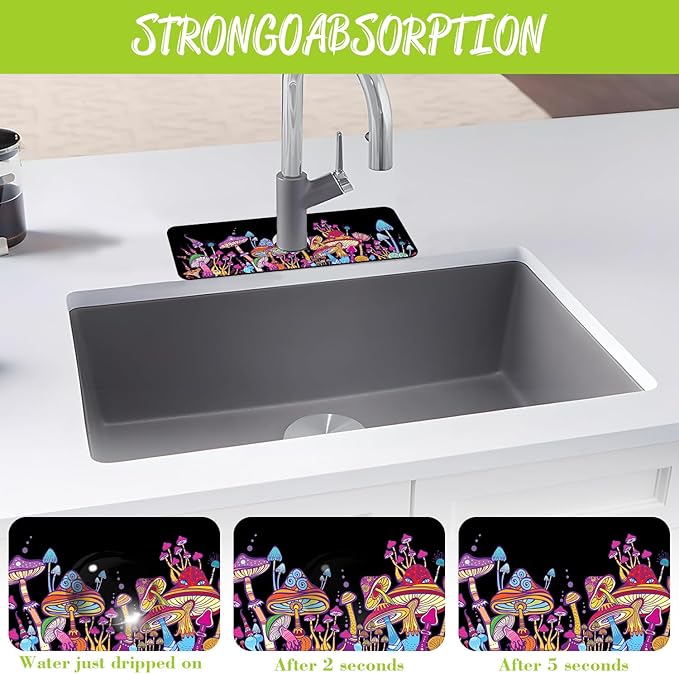 Sink Faucet Absorbing Mat Magic Mushrooms Sink Splash Guard Drying Mat - Image 5