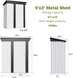 Patiowell 5x3 FT Outdoor Storage Shed, Garden Tool Shed with Sloping Roof and Lockable Door, Metal Shed for Backyard Garden Patio Lawn, White - Image 3