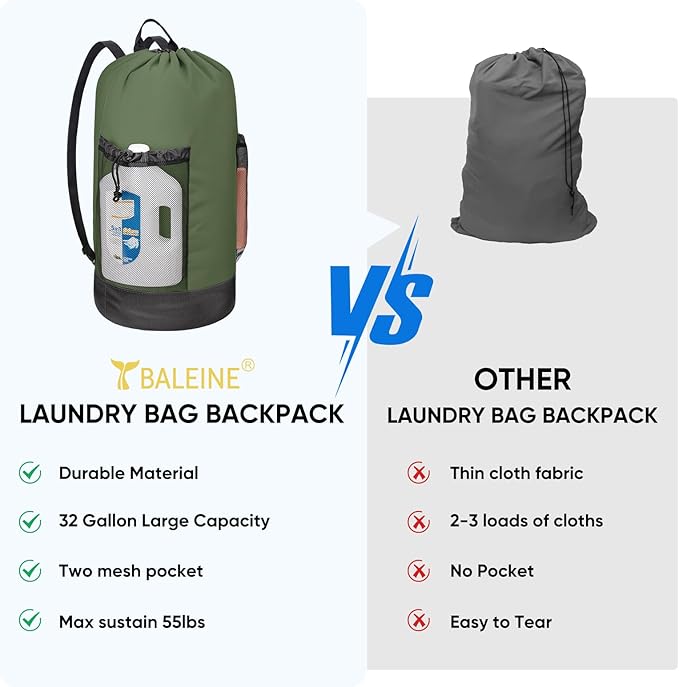 BALEINE 150L Laundry Bag Backpack, 900D Oxford Fabric Large Travel Laundry Bags - Image 6