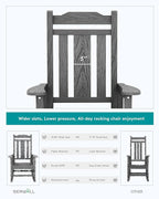 SERWALL Outdoor Rocking Chair Gray Set of 8, All Weather Patio Rocking Chair, HDPE Poly Rocking Chair for Adults, Heavy Duty Front Porch Rocker - Image 5