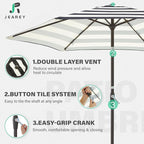 JEAREY 7.5FT Patio Umbrella Outdoor Market Umbrella with 6 Sturdy Ribs, Push Button Tilt/Crank Table Umbrella for Garden, Deck, Backyard and Pool, Beige & Black Stripe - Image 3
