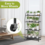 4 Tier Plant Stand with Wheels, Plant Shelf for Indoor Outdoor, Heavy Duty Metal Tall Plant Stands Holder Rack for Living Room Balcony and Garden, Black - Image 2