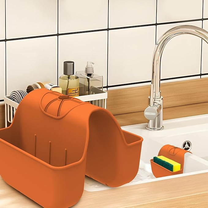 Sponge Holder for Kitchen Sink, Silicone Sink Saddle Caddy Organizer Rack by OKeanu