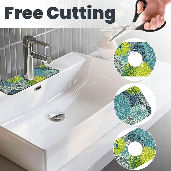 Kitchen Faucet Mat 15 x 5.5 Inch Abstract retro flower Faucet Draining Mat - Image 4