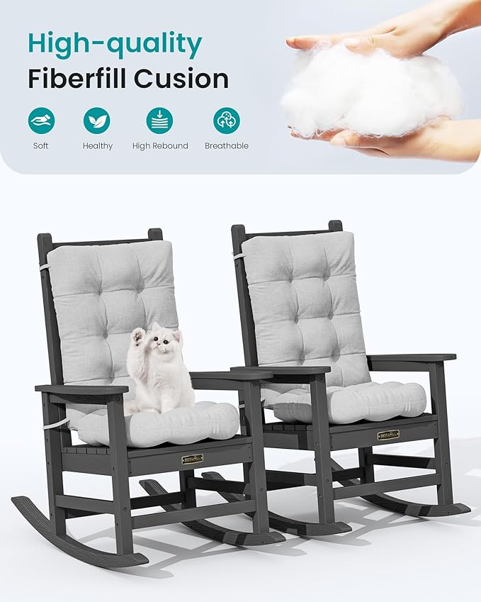 SERWALL HDPE Outdoor Rocking Cushion Set of 2, Memory Foam Cushion Flowers Pattern - Image 5