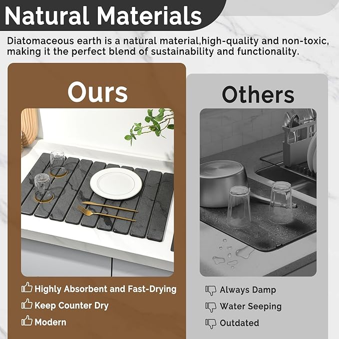 Large Stone Dish Drying Mat for Kitchen Counter, Quick Dry Stone Dishes Mats - Image 8