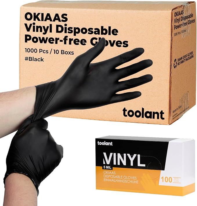 OKIAAS Black/Pink Vinyl Disposable Gloves Latex Free, Food Grade, 5 mil by OKIAAS