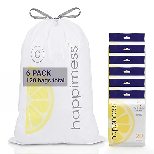 happimess 13.2 Gallon Drawstring Trash Bags, Lemon Scent, Heavy Duty MDPE Liners by Happimess