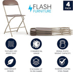 Flash Furniture Hercules Series Plastic Folding Chair - Brown - 4 Pack 650LB Weight Capacity Comfortable Event Chair-Lightweight Folding Chair - Image 3