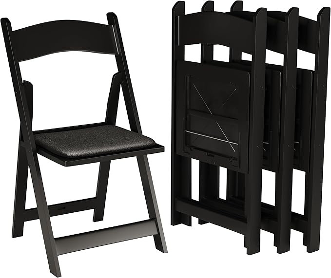 SIMPLEX 12 Black Resin Stackable Folding Chair - Comfortable Black Foldable Chair - Folding Chairs with Padded Seats - Indoor/Outdoor Folding Chairs for Events - Lightweight Foldable Chairs (12 Pack) by Simplex