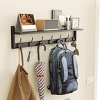 BAMEOS Wall Hooks with Shelf 35 Inch Length Entryway Hanging Shelf Wood Coat - Image 6