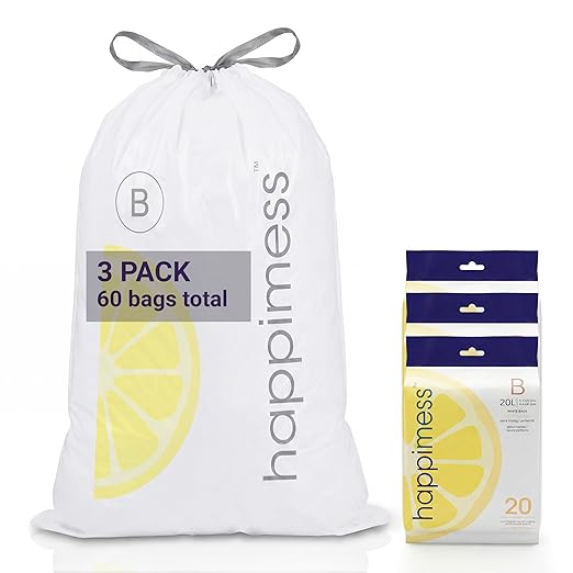 happimess 5.3 Gallon Drawstring Trash Bags, Lemon Scent, Heavy Duty MDPE Liners by Happimess