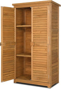 Outvita Outdoor Storage Cabinet, 63in Wooden Garden Tools Shed with 2 Lockable Doors, 3 Adjustable Shelves, Waterproof Roof for Yard Garge Patio Deck Porch, Natural by Outvita
