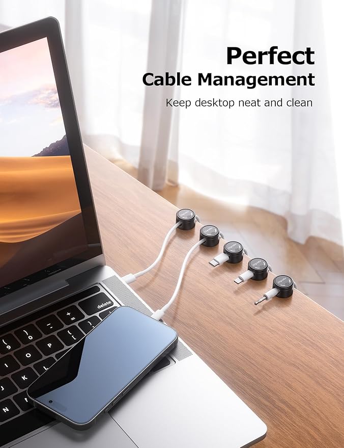 9 Pack Cord Organizer, Chfeila Magnetic Cable Management Clips, Adhesive Phone - Image 4