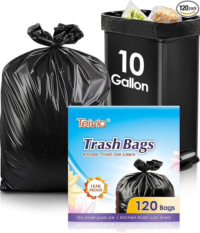 Teivio 10 Gallon 120 Counts Medium Trash Bags Garbage Bags, Bathroom Trash Can by Teivio