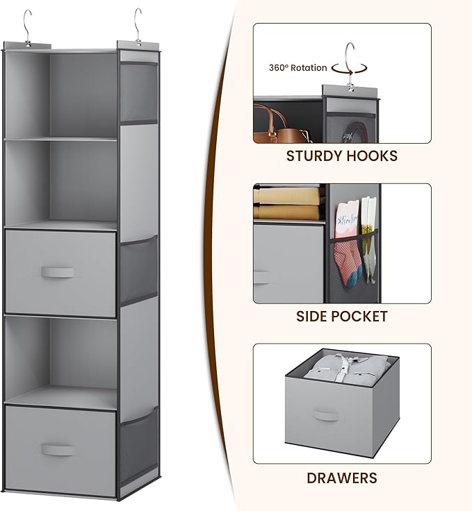 YOUDENOVA Hanging Closet Organizer, 5 Tier Hanging Closet Shelves - Image 4