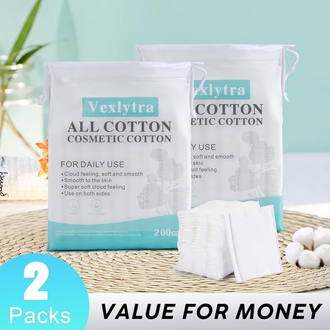 Square Cotton Pads for face, Cotton Squares for Face, Lips & Eyes, 100% Pure - Image 2