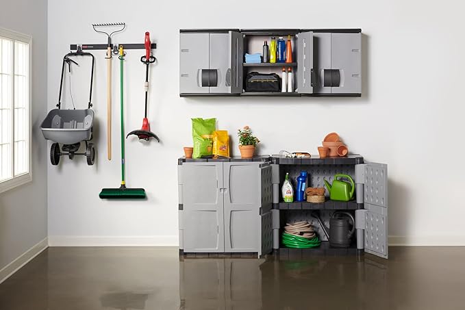 Rubbermaid Wall Mounted Storage Cabinet with Doors 150-Pound Capacity Gray Lockable Three-Shelf Cubbard for Tools/Car Accessories/Cleaning in Home/Garage/Outdoor Areas - Image 14
